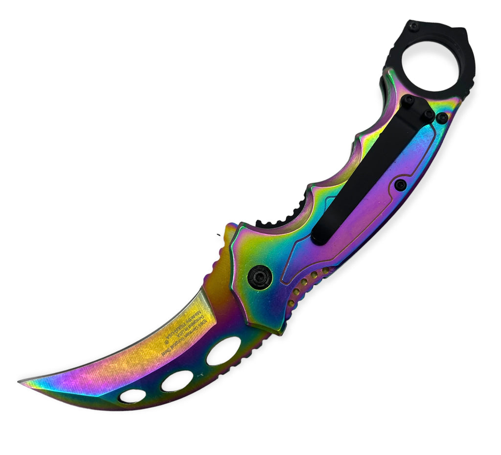 Tiger-USA Spring Assisted CARAMBIT RAINBOW