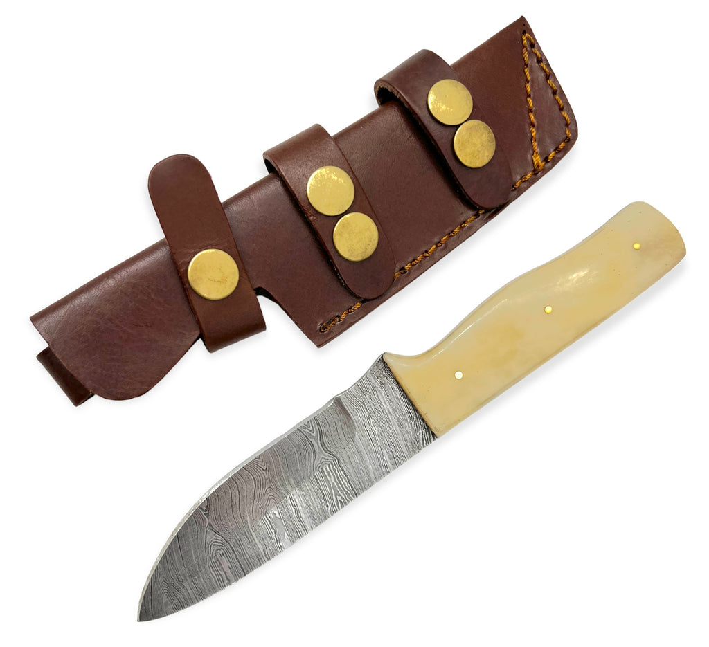 Red Deer® 8.5 inch Damuscus Hunting Knife W.Leather Case BONE