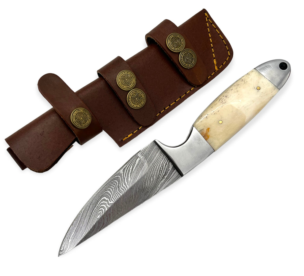 Red Deer®9.0 inch Damuscus Hunting Knife W. Case BONE