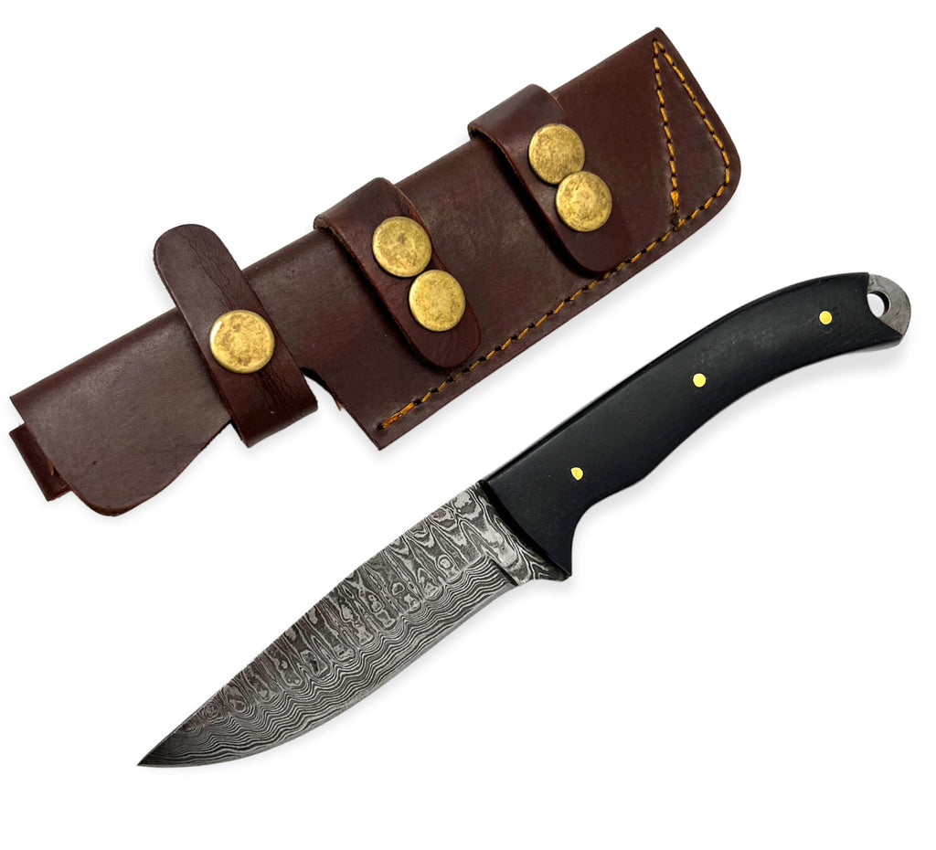 Red Deer®8.5 inch Damuscus Hunting Knife W. Leather Case BLACK