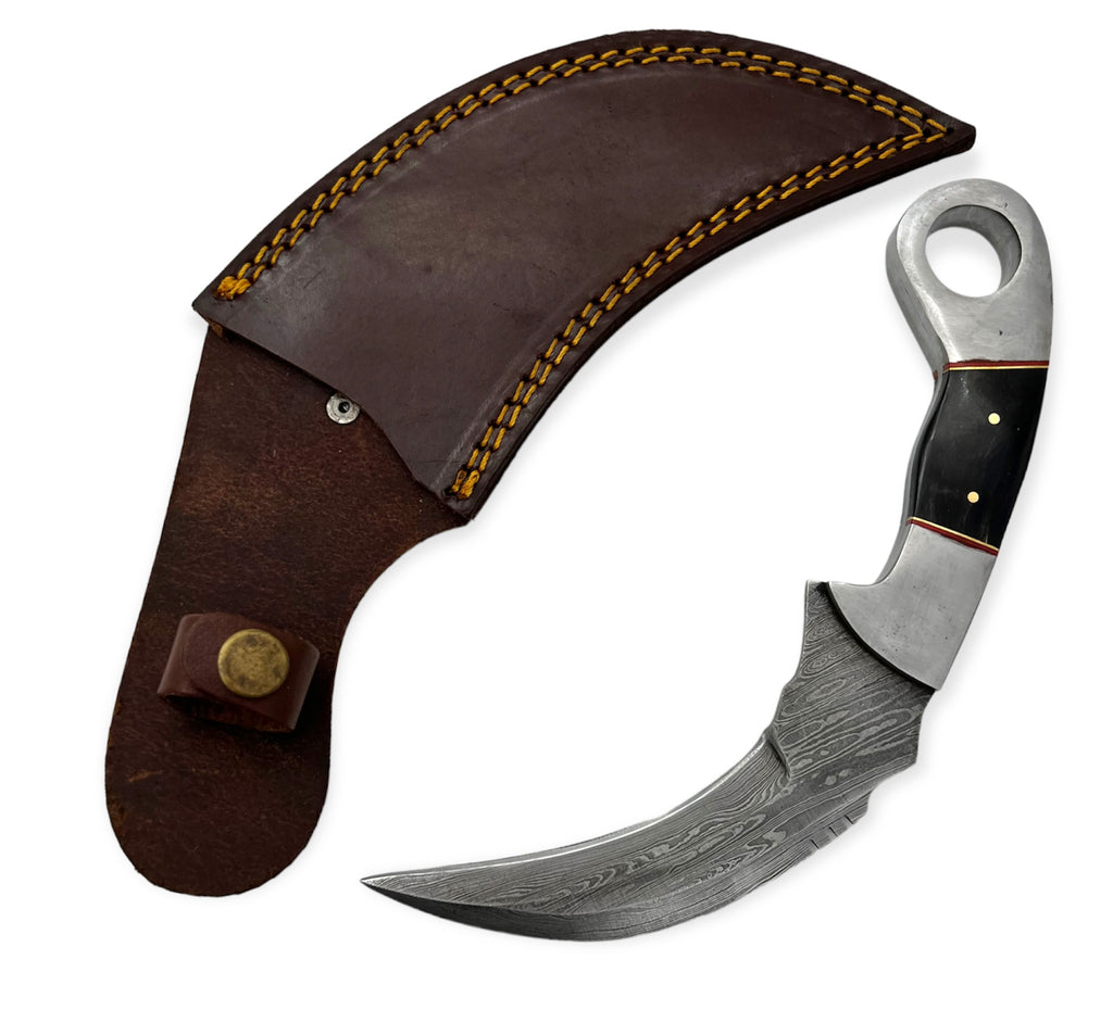 Red Deer® 9.0 inch Damuscus Hunting Knife W.Leather CARAMBIT