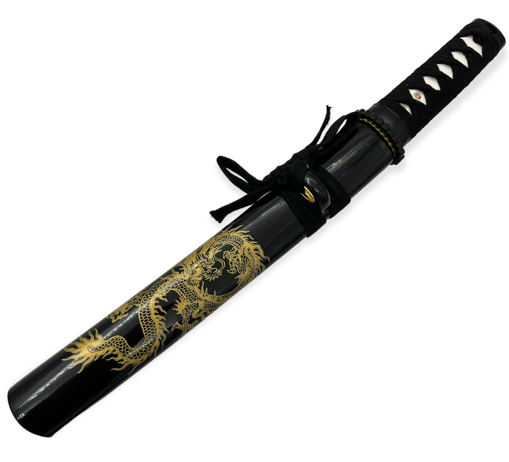 H107 BLACK W/GOLD DRAGON Full Tang Tanto Sword W/Case-img-0