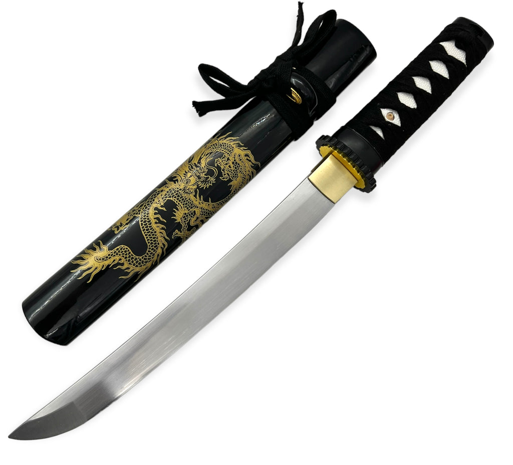 H107 BLACK W/GOLD DRAGON Full Tang Tanto Sword W/Case-img-2