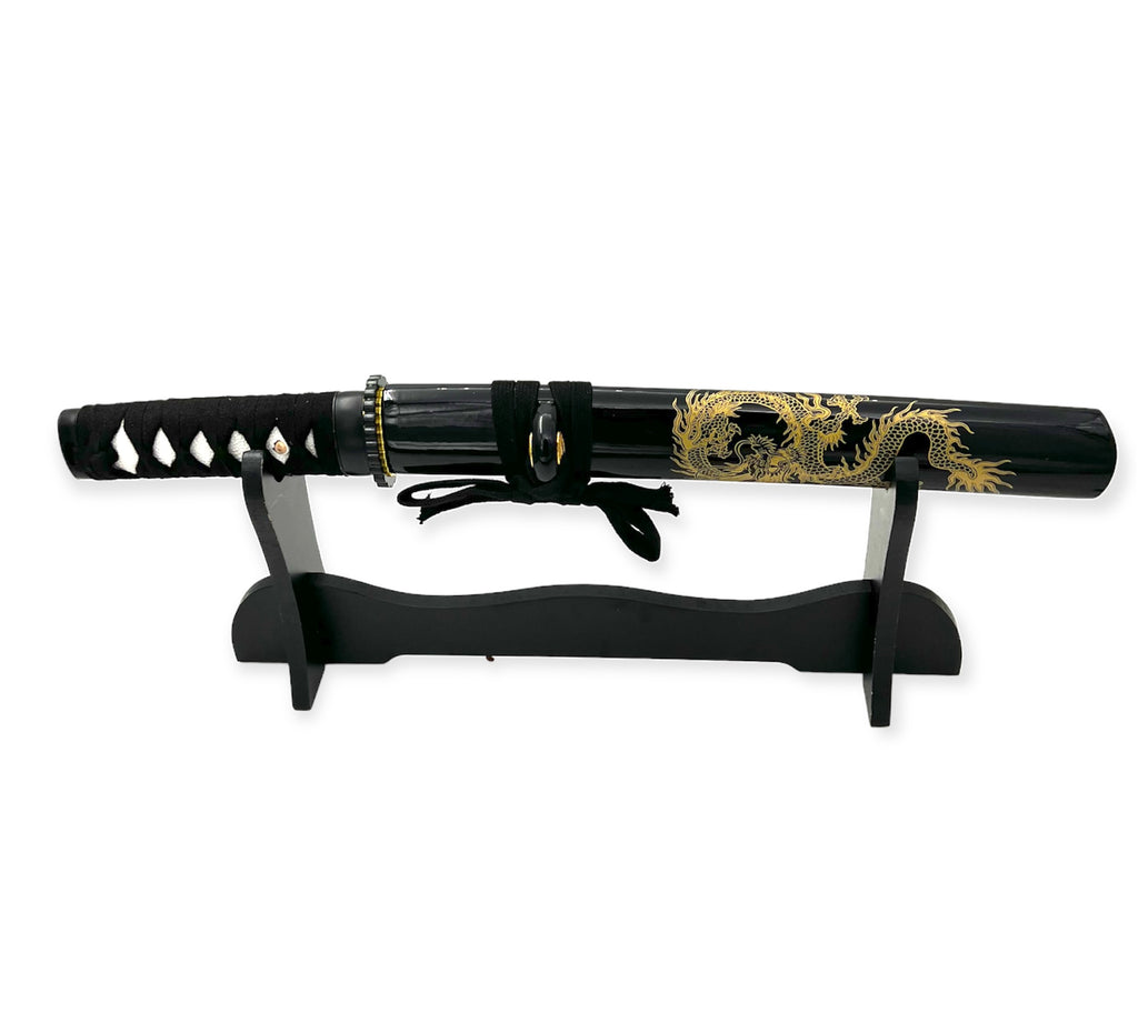 BLACK   W/GOLD DRAGON Full Tang Tanto Sword W/Case