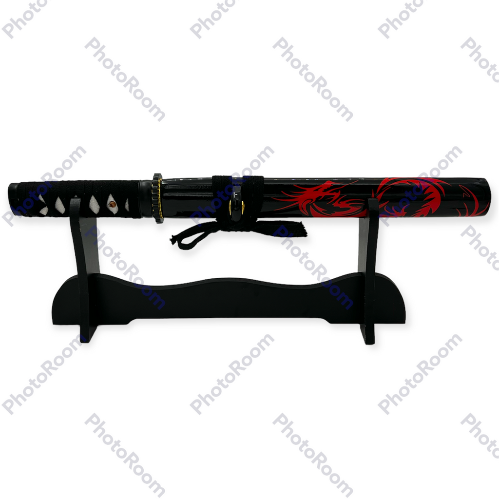 H108 BLACK W/RED DRAGON Full Tang Tanto Sword W/Case-img-2