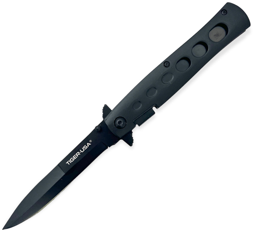 8.5 Inch stiletto style Milano Spring Action Knife - Black