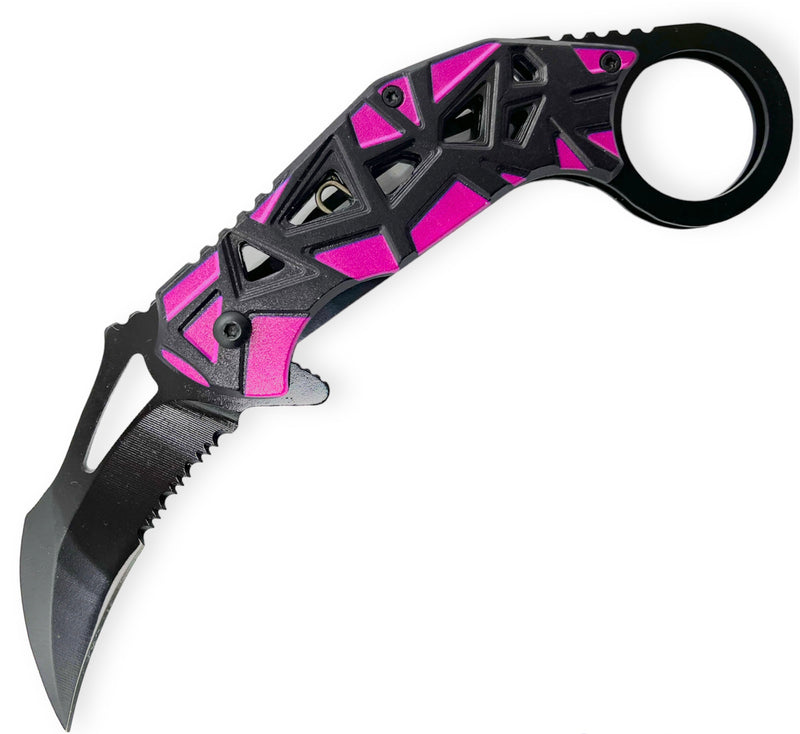 Elite Claw Spring Assisted Trench Knife with Paracord Pink Mean