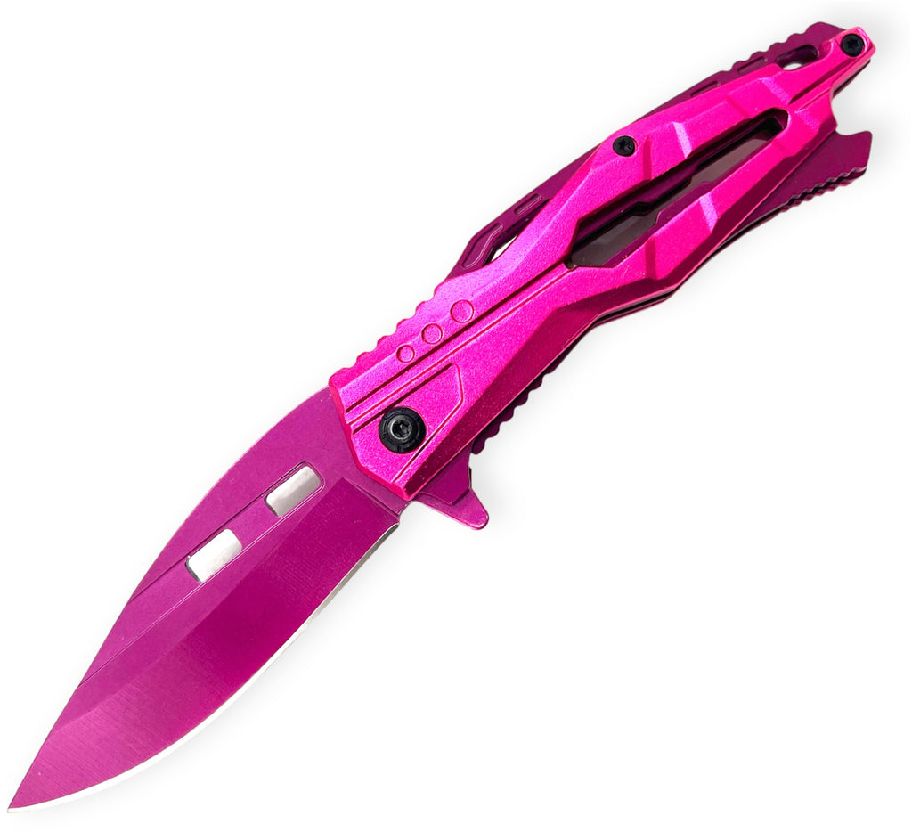 Tiger Usa® Spring Assisted Knife - DARK PINK Handle and Knife