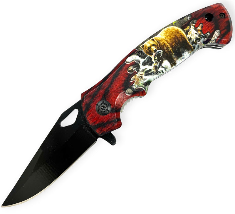 Spring Assisted Folding Knife  Statue of BEAR