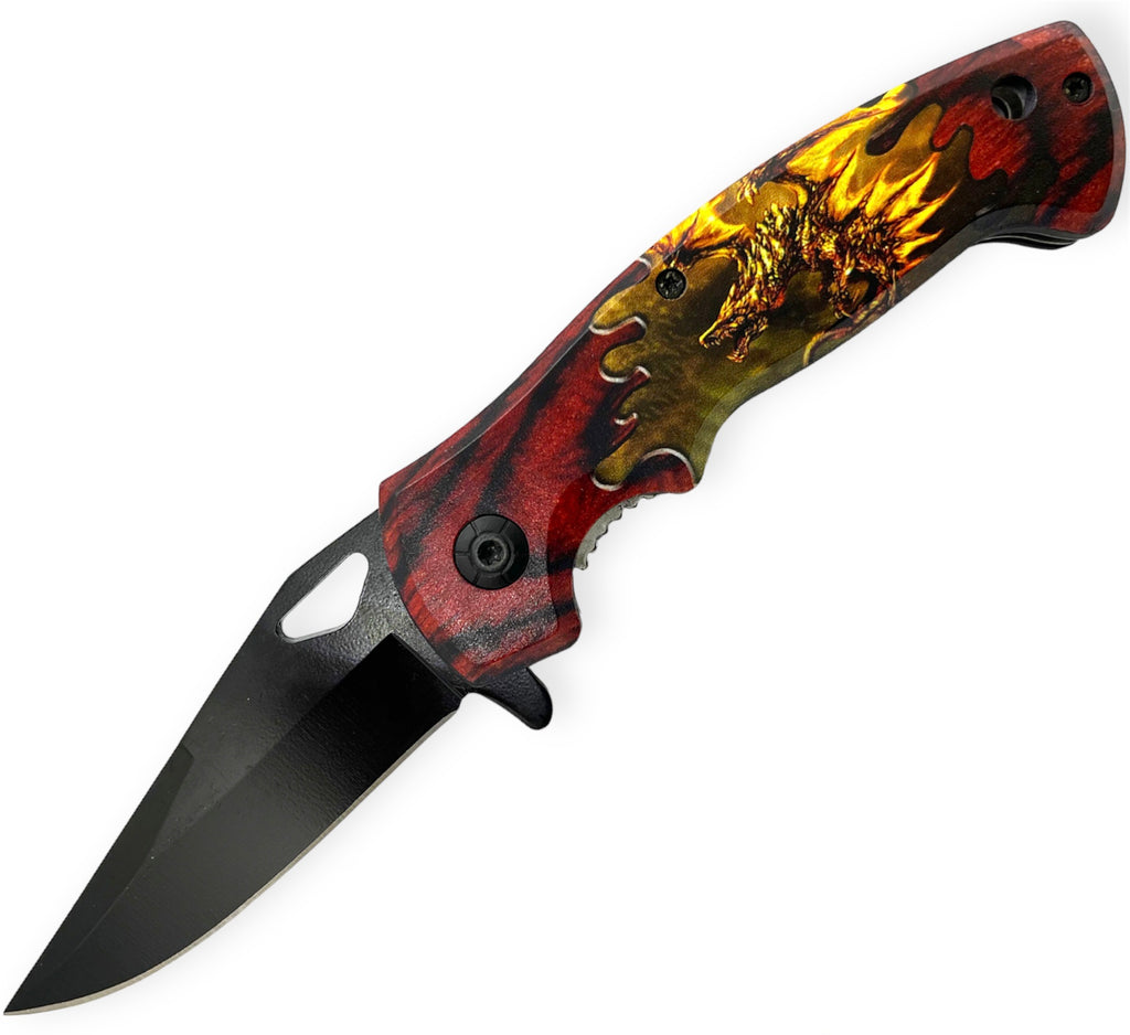 Spring Assisted Folding Knife Dragon
