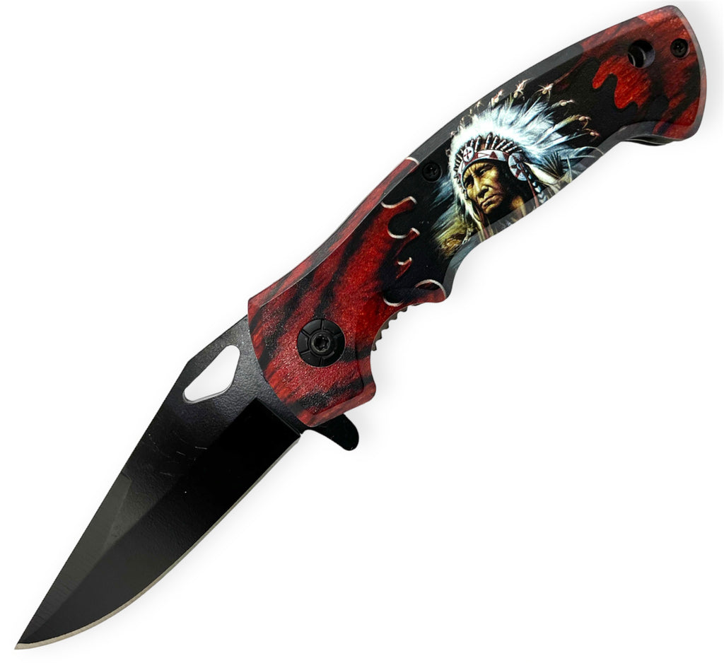 Spring Assisted Folding Knife Indian Chief