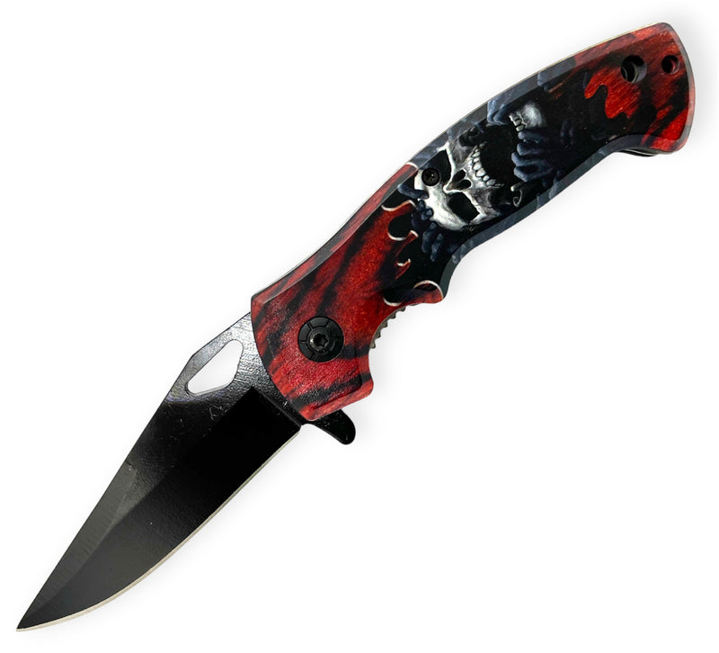 Spring Assisted Folding Knife Skull