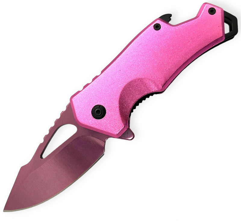 DROP POINT PINK HANDLE PINK BLADE BEER BOTTLE OPENER