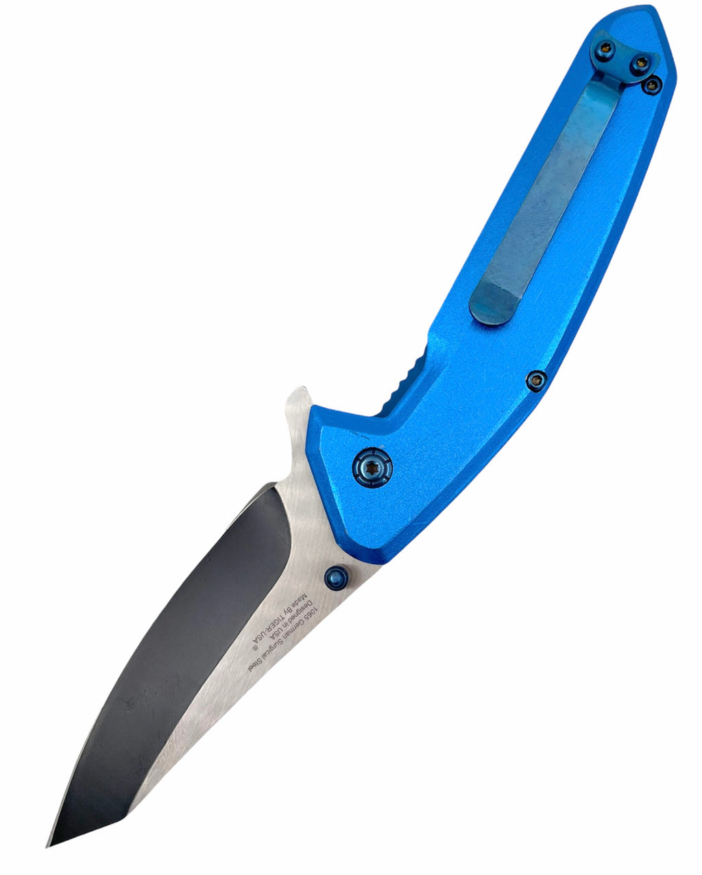 Tiger USA Spring Action BLUE Folding knife tanto