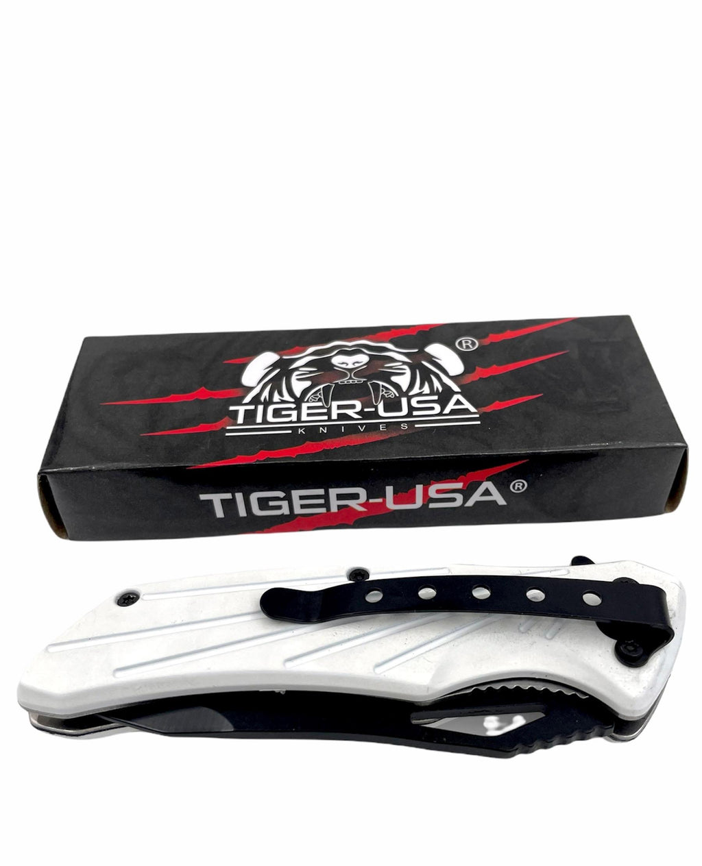 Tiger USA Spring Action Knife WHITE Tanto