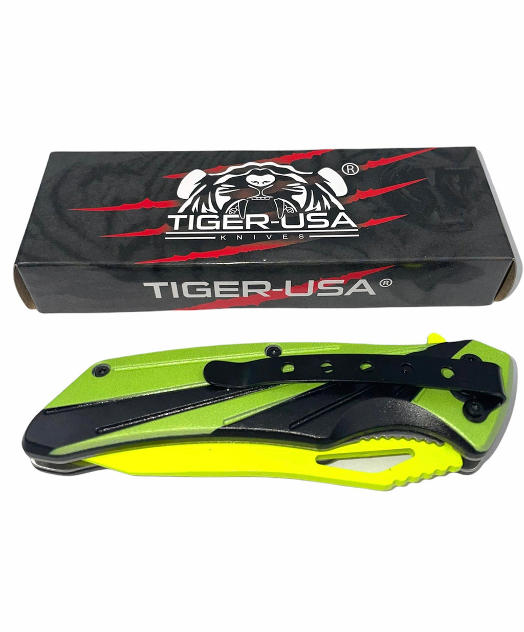 Tiger USA Spring Assisted Knife  Green and BlackTanto