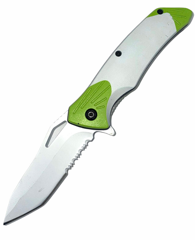 Tiger USA Spring Assisted Knife  White and Green Tanto