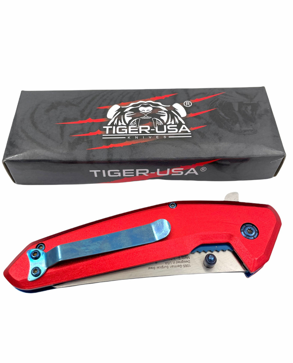 Tiger USA Spring Action Red Folding knife tanto