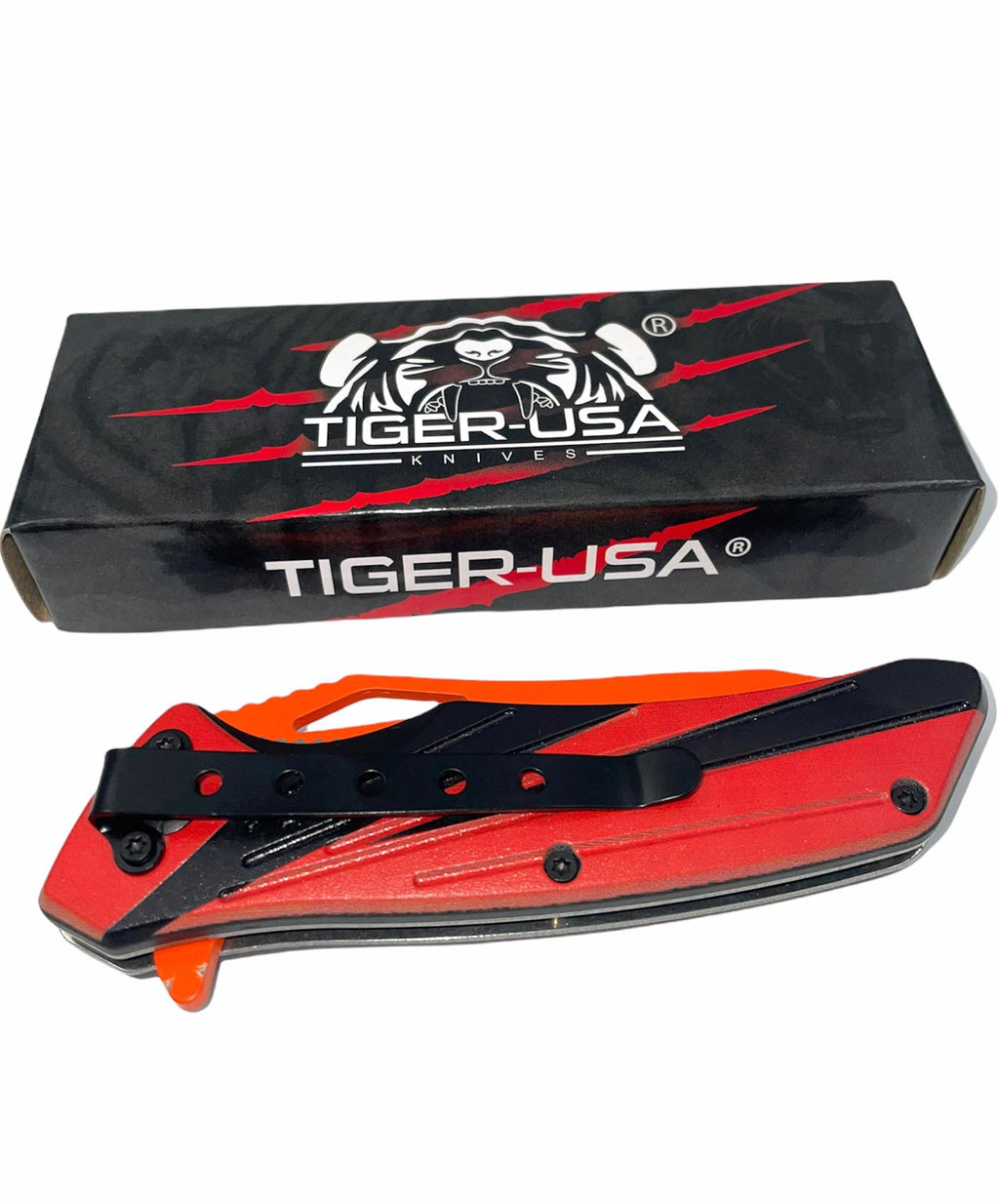 Tiger USA Spring Assisted Knife  RED and BlackTanto