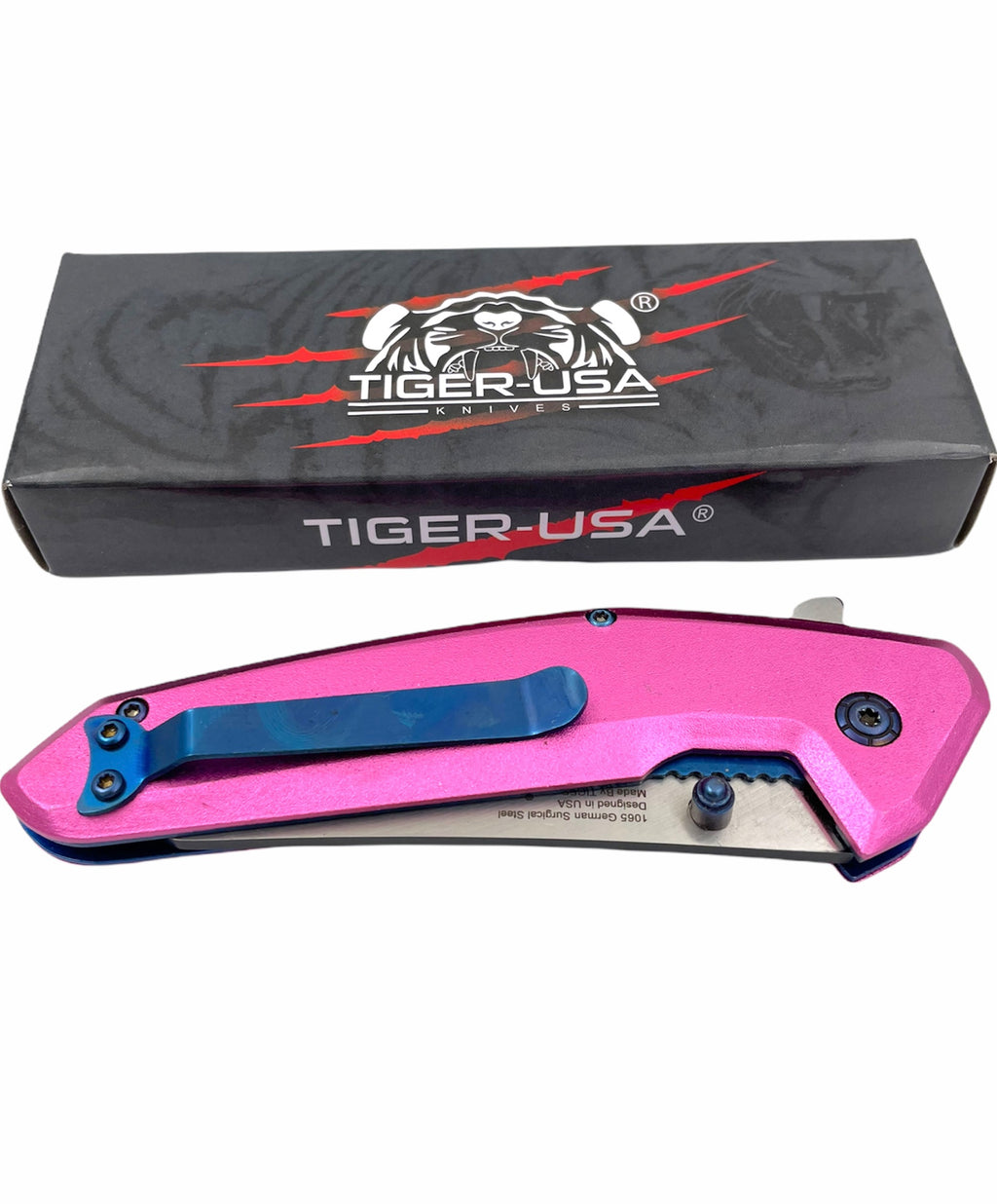 Tiger USA Spring Action PINK Folding knife tanto