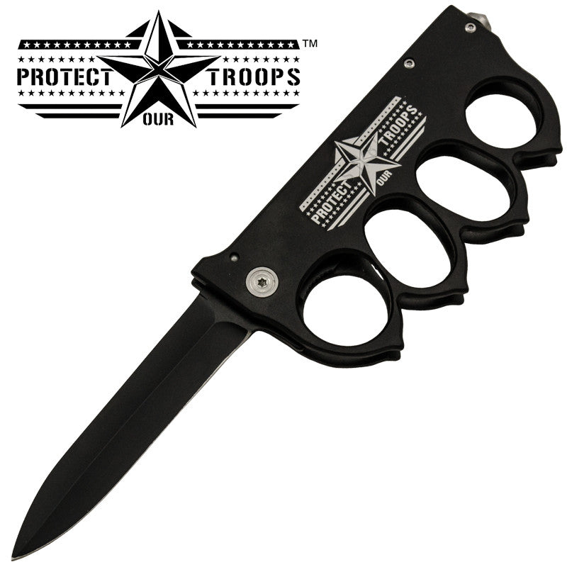 Protect Our Troops Brass Buckle Trigger Action Folder, , Panther Trading Company- Panther Wholesale