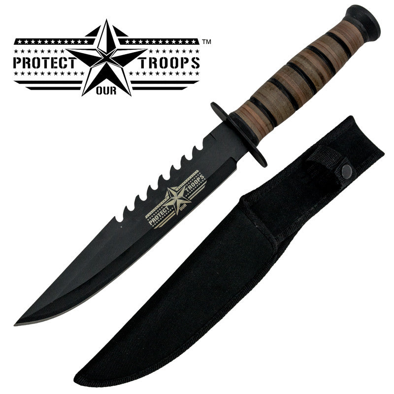 Protect Our Troops Military Knife W/ Free Hard Sheath, , Panther Trading Company- Panther Wholesale