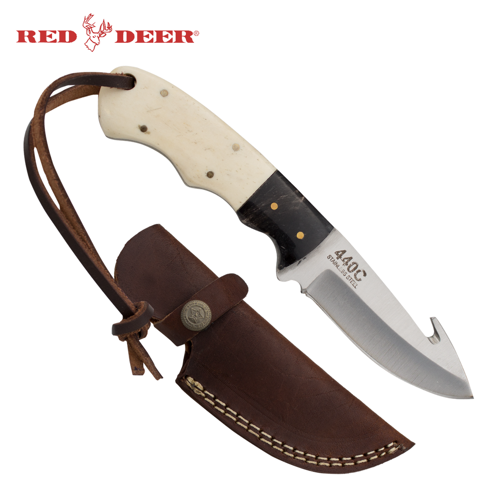 Red Deer® Full Tang Gut Hook 7 Inch Bone and Horn Hunting Knife
