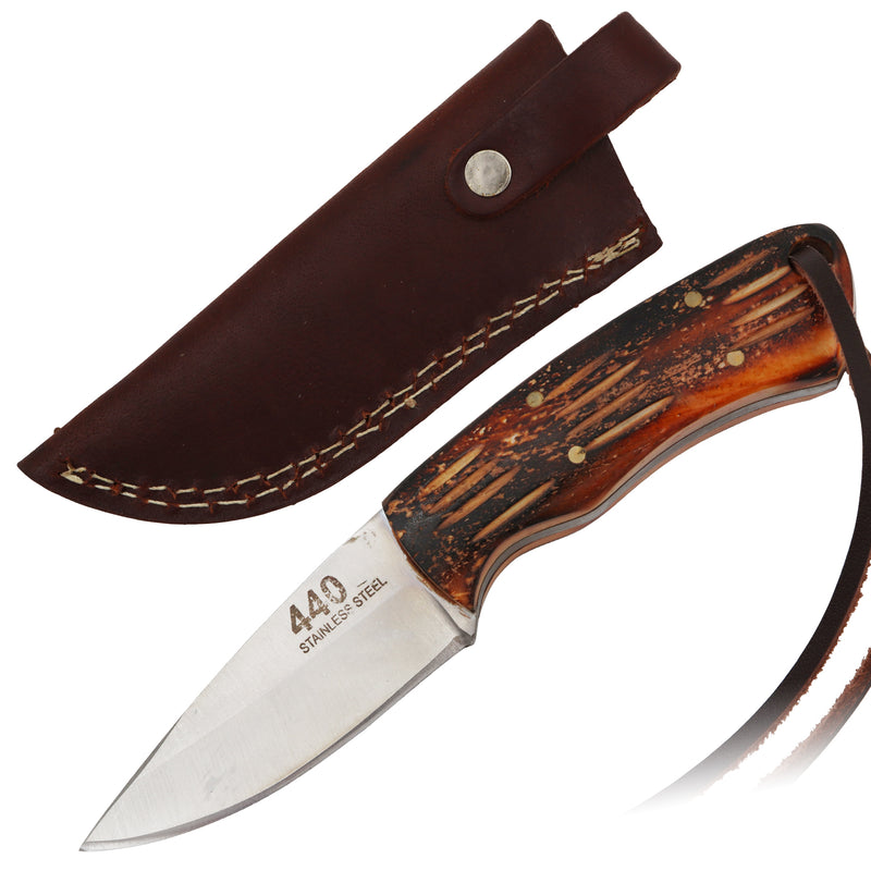 Red Deer® Drop Point Full Tang 5.5 Inch Jagged Bone Hunting Knife