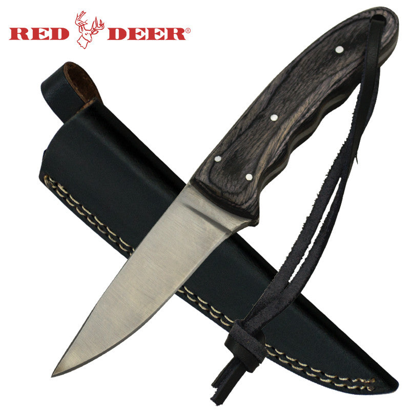 Red Deer 7.5 Inches Full Tang Gray Pakka Wood Hunting Knife, , Panther Trading Company- Panther Wholesale