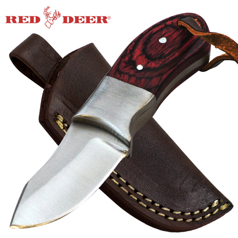 Red Deer 4.5 Inches Full Tang Red Pakka Wood Handle Hunting Knife, , Panther Trading Company- Panther Wholesale