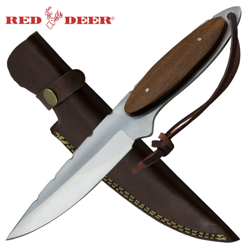Red Deer Brown Full Tang Oval Pakka Wood Handle with Genuine Leather Sheath, , Panther Trading Company- Panther Wholesale