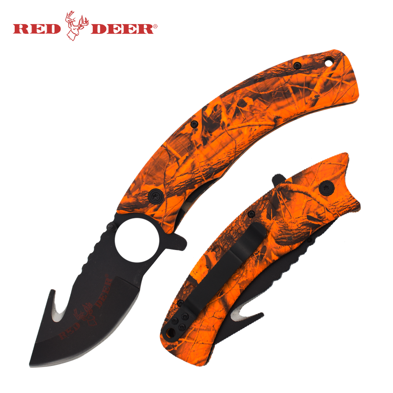 9 in Orange Camo Red Deer Folding Knife (No Sheath)