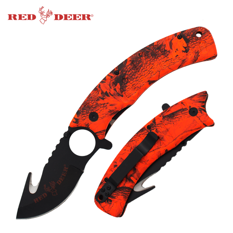 9 in Burnt Orange Camo Red Deer Folding Knife (No Sheath)