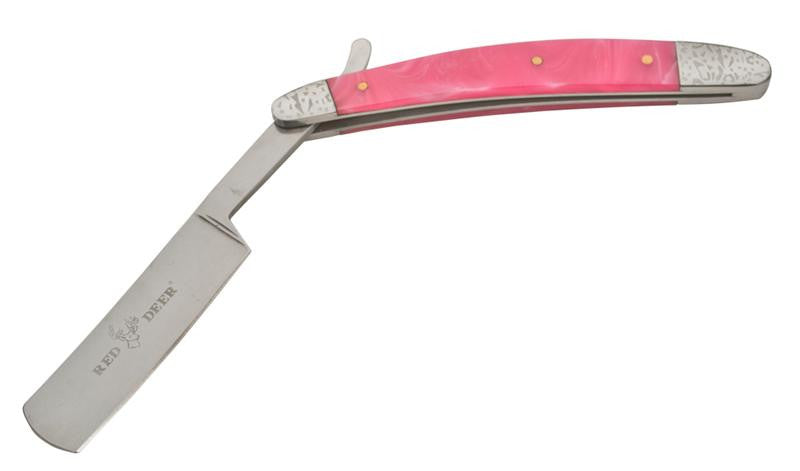 9.5 Inch Red Deer Shaving Barber Vintage Straight Razor (Light Pink), , Panther Trading Company- Panther Wholesale