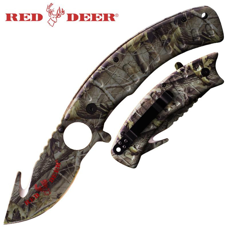 9 in Gray Camo Red Deer Folding Knife (No Sheath), , Panther Trading Company- Panther Wholesale