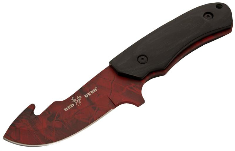 Red Deer Wooden Handle Hunting Knife Full Tang - Red Camo, , Panther Trading Company- Panther Wholesale