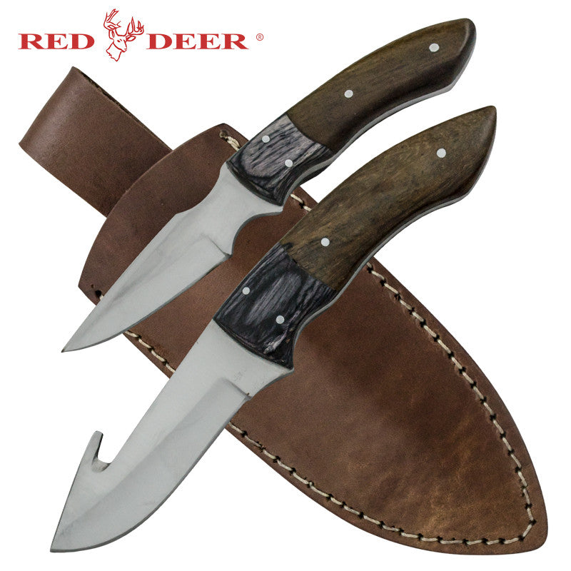 Red Deer Dual Game Skinner Full Tang Pakka Wood 2 PC Set Genuine Leather Sheath, , Panther Trading Company- Panther Wholesale