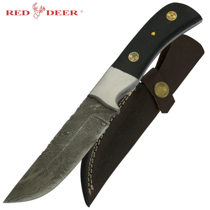 Red Deer Fine Damascus Full Tang Knife, , Panther Trading Company- Panther Wholesale