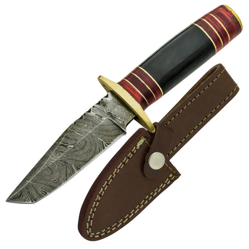 Red Deer Fine Damascus Knife Buffalo Horn Brass Full Tang, , Panther Trading Company- Panther Wholesale