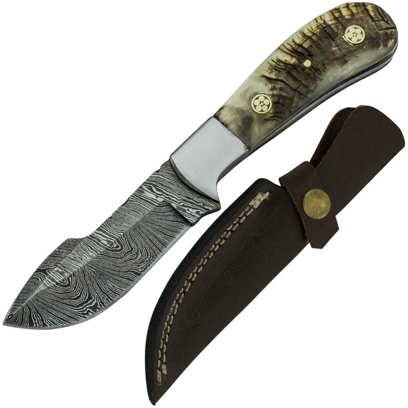 Red Deer Fine Damascus Knife Burnt Animal Bone Full Tang, , Panther Trading Company- Panther Wholesale