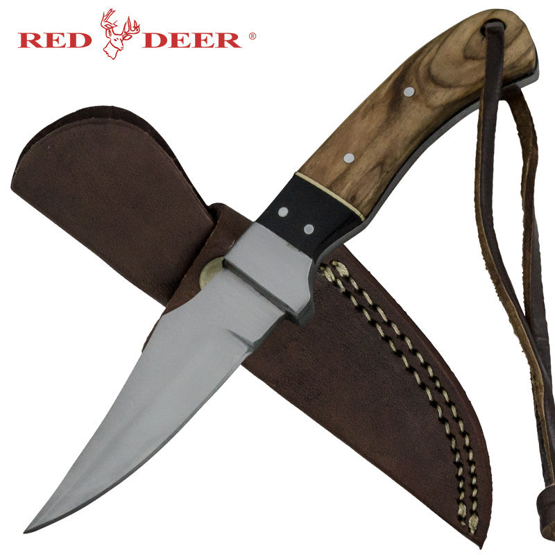 Red Deer Mega Buffalo Full Tang Pakka Wood Handle 440 Stainless Steel Genuine Leather Sheath, , Panther Trading Company- Panther Wholesale