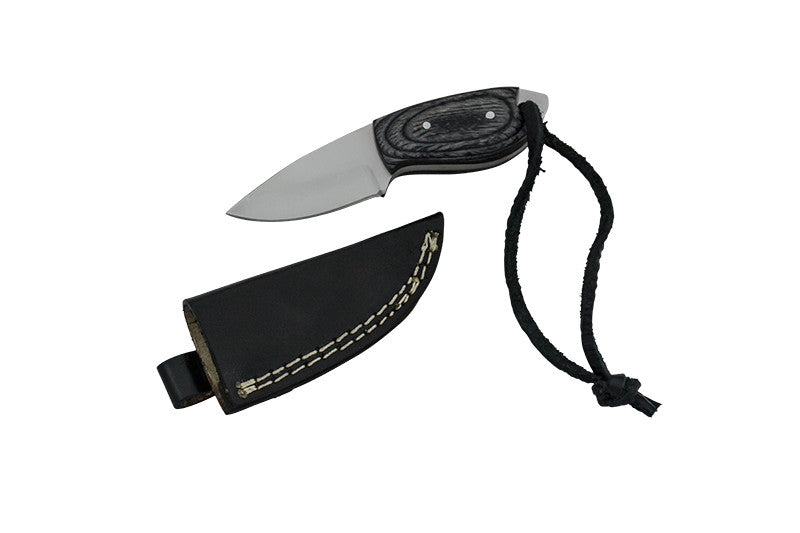 Red Deer Mini Skin Pakka Wood Handle 440 Stainless Steel Genuine Leather Sheath, , Panther Trading Company- Panther Wholesale