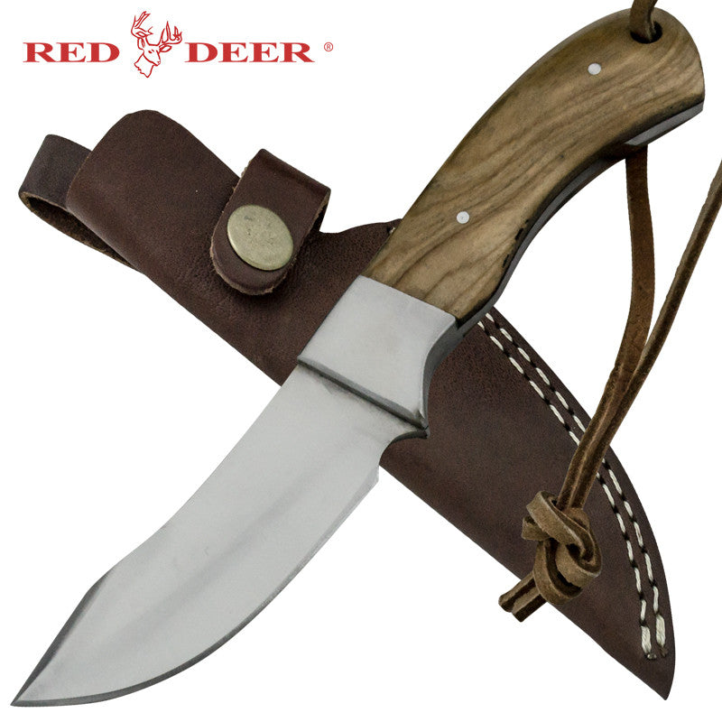 Red Deer Moose Hide Skinner Full Tang Pakka Wood Handle 440 Stainless Steel Genuine Leather Sheath, , Panther Trading Company- Panther Wholesale
