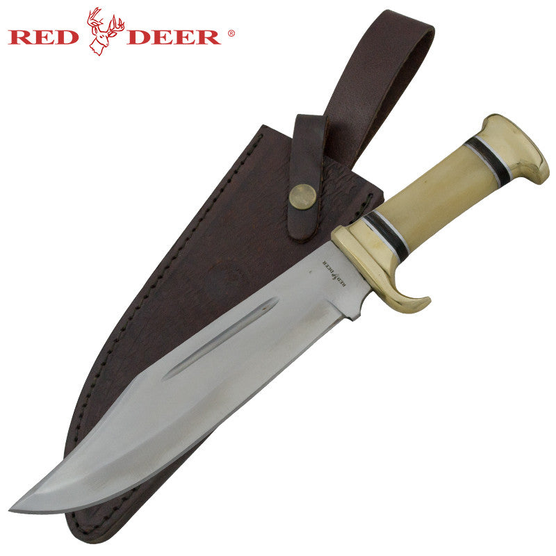 Red Deer Mountain Lion Bowie Real Brass Animal Bone, , Panther Trading Company- Panther Wholesale