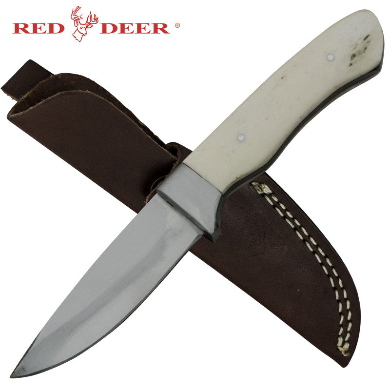 Red Deer Skinner Full Tang Animal Bone Handle 440 Stainless Steel Genuine Leather Sheath, , Panther Trading Company- Panther Wholesale