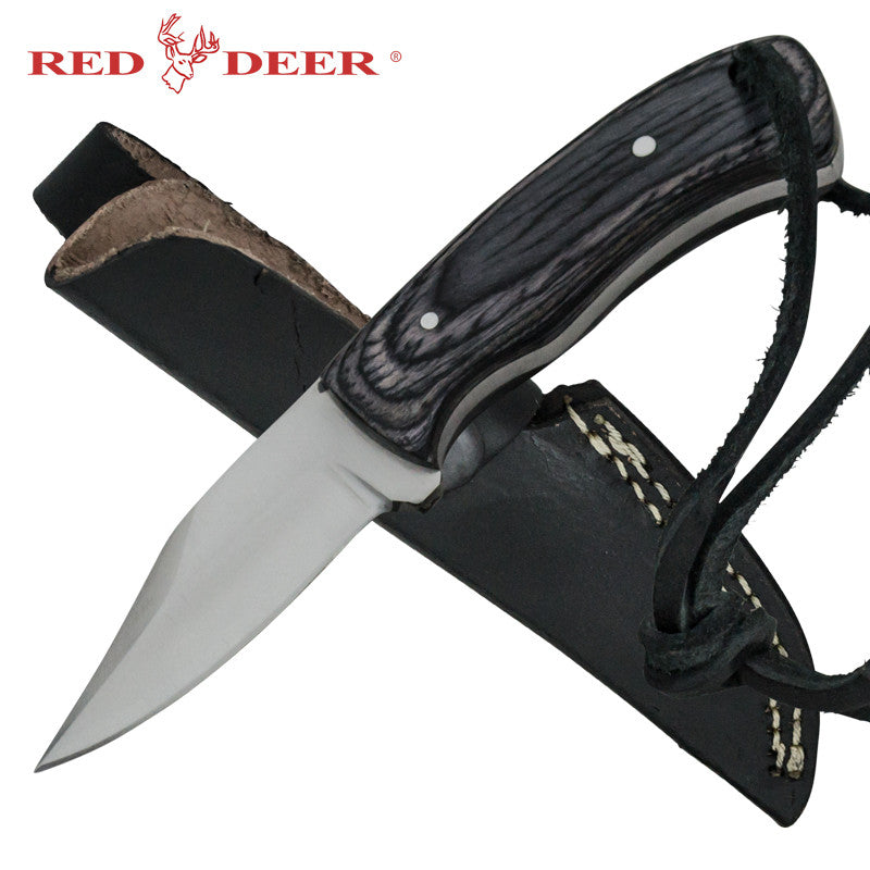 Red Deer Skinner Full Tang Pakka Wood Handle 440 Stainless Steel Genuine Leather Sheath, , Panther Trading Company- Panther Wholesale