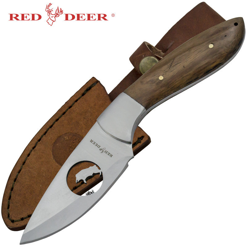 Red Deer Steel Cut Hunting Scene Full Tang Hunting Knife, , Panther Trading Company- Panther Wholesale
