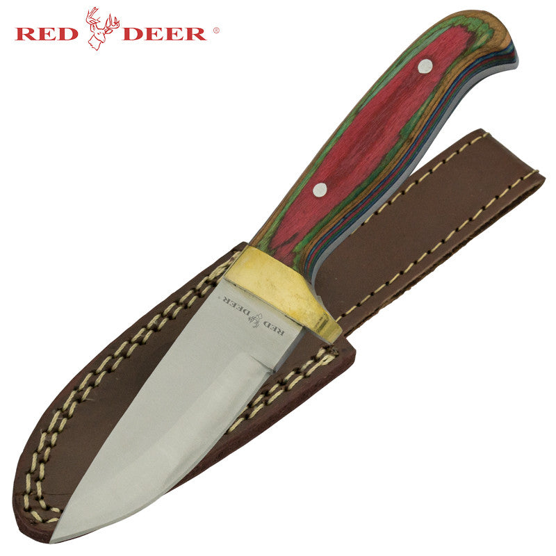 Red Deer Multicolored Wooden Handle Hunting Knife, , Panther Trading Company- Panther Wholesale