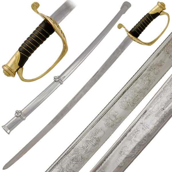 Civil War Engraved Sword With Carbon Steel Scabbard, , Panther Trading Company- Panther Wholesale