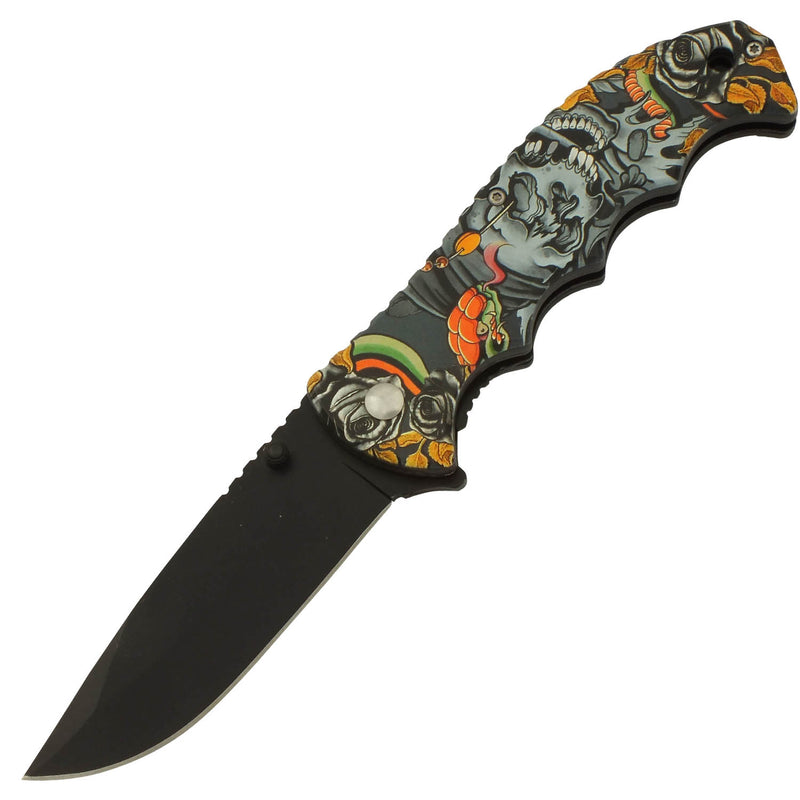 Pirate King's Skull Spring Assisted Folding Pocket Knife